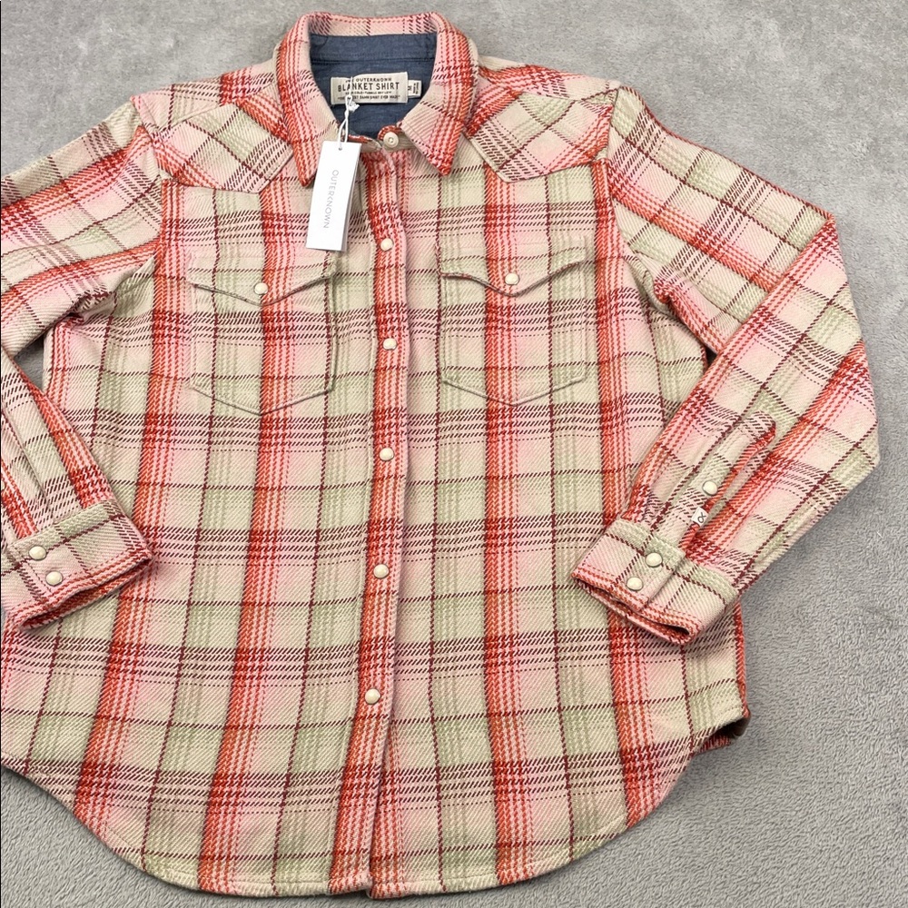 Outerknown Plaid Button Down Shirt in Red and Cream - Picture 2 of 12